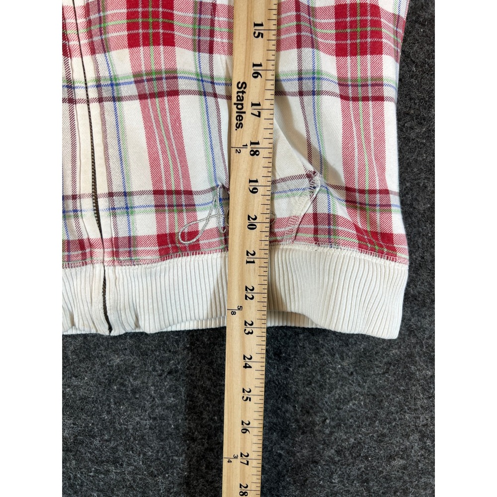 Aeropostale Plaid Faux Fur Lined Full Zip Up Hoodie Red Cream Womens XL - Picture 8 of 9